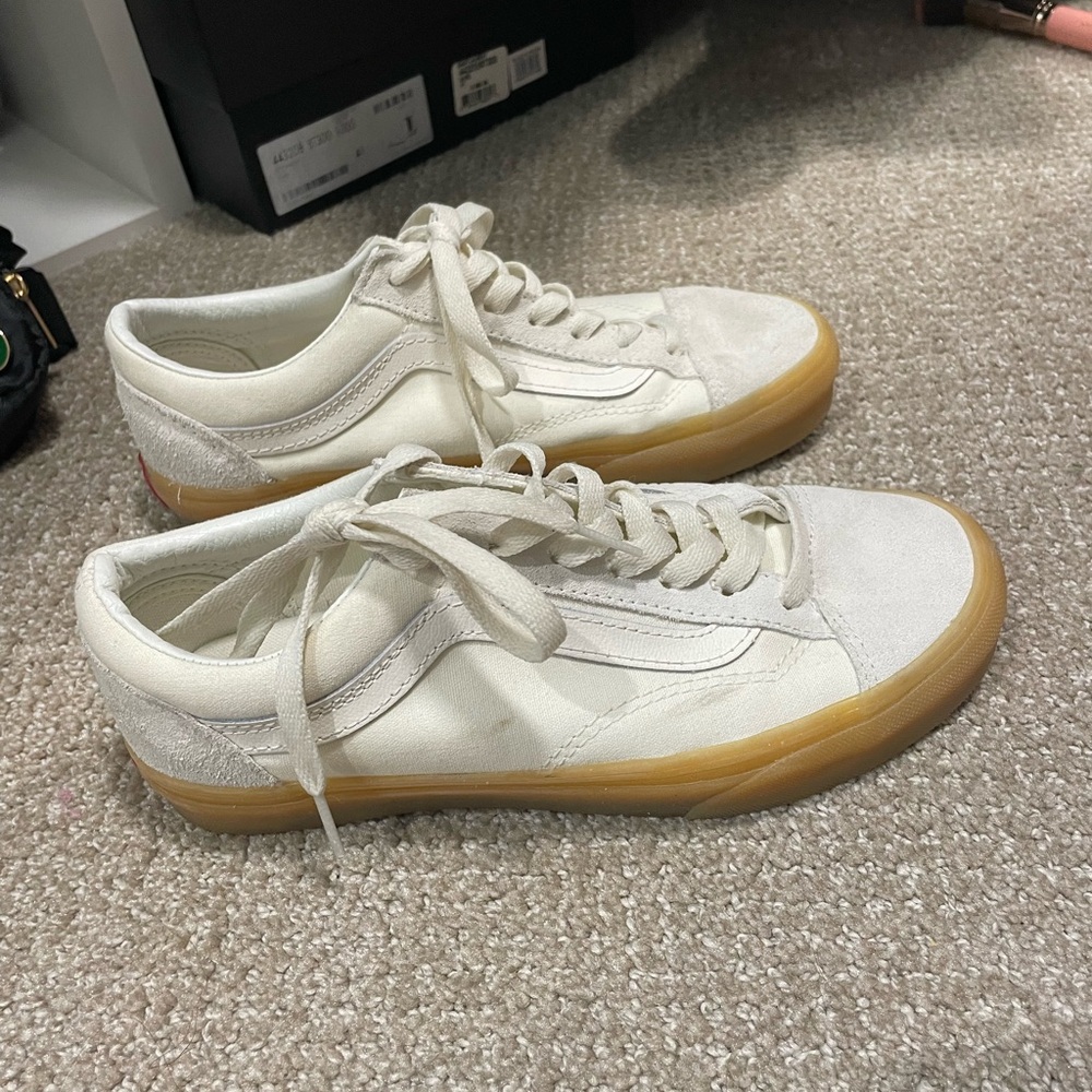 Vans White and Tan Sneakers